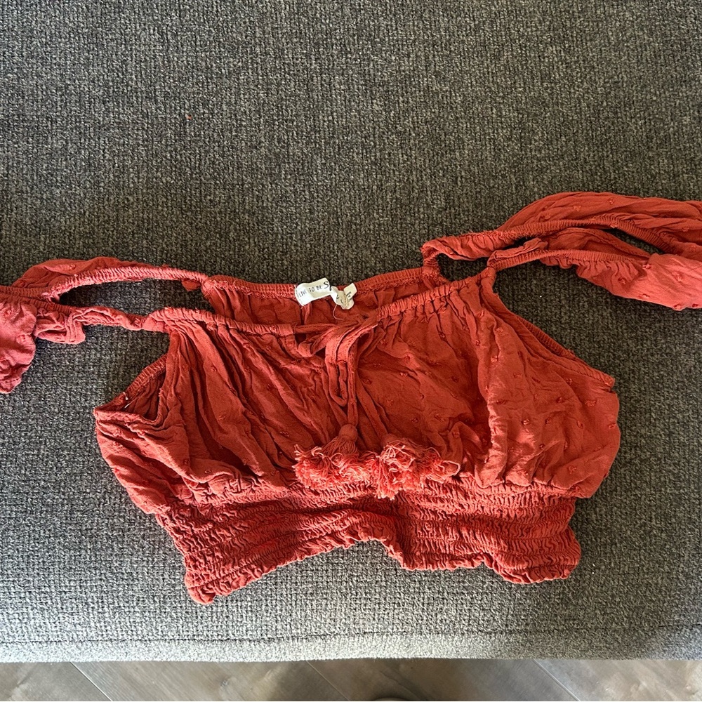 Spoiled Coral Off-Shoulder Crop Top